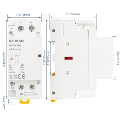 BAOMAIN 110V AC 2-Pole 63A Modular Contactor, 2NC, DIN Rail Mount