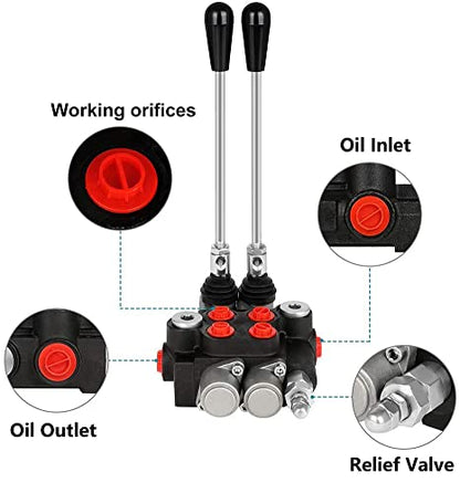 Hydraulic Flow Control Valve 2 Spool 21 GPM Adjustable Relief Valve - size: 2 Spool 21 GPM