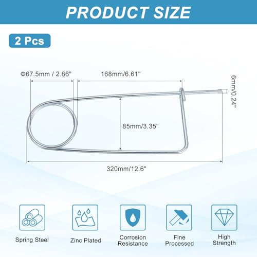 MECCANIXITY 2pcs Steel Brooch Cotter Pins, 0.24x12.6 Inch (6x320mm) Brooch Shape Cotter Safety Spring Pin, Quick Locking Fastener for Garden, Farm, Lawn, Rectangle - size: M6x320mm