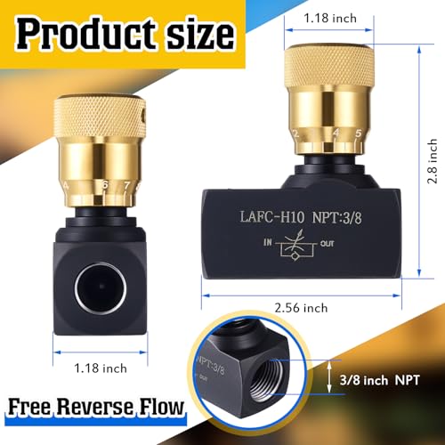 Pelopy 3/8 Inch NPT Hydraulic Flow Control Needle Valve, Free Reverse Flow - size: 3/8 Inch