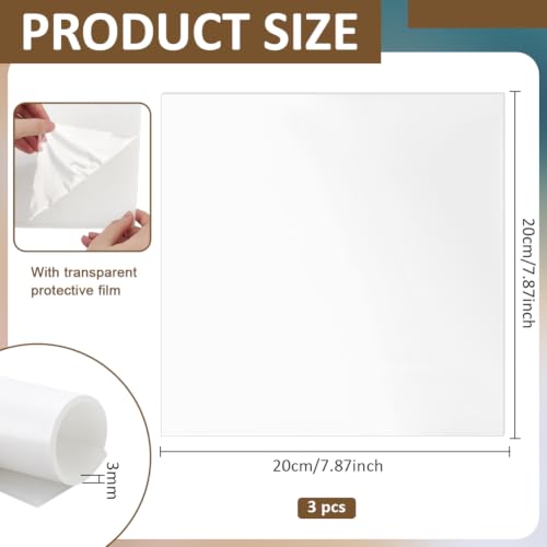 BENECREAT 3PCS Self Adhesive Silicone Sheet, 3mm Thick White Adhesive Silicone Pad, High Temperature Resistant Gasket Material for DIY Projects and Appliance Protection, 8x8 inch - color: White