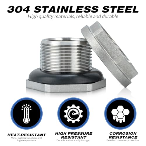 Bulkhead Water Tank Fitting,3/4" NPT Female Thread,304 Stainless Steel Thru-bulk Fitting(2 Pcs) - size: 3/4"NPT