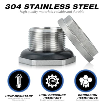 Bulkhead Water Tank Fitting,3/4" NPT Female Thread,304 Stainless Steel Thru-bulk Fitting(2 Pcs) - size: 3/4"NPT