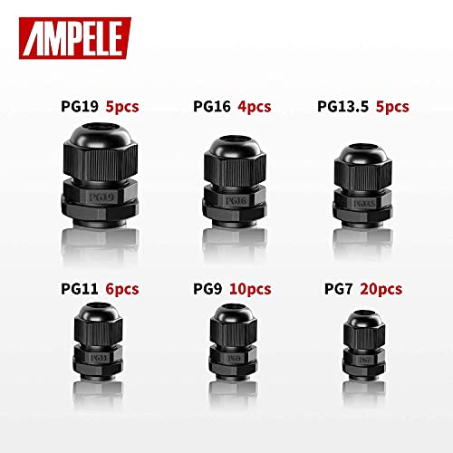 Cable Gland 50 Pack Waterproof Adjustable 3-16mm PG7 PG9 PG11 PG13.5 PG16 PG19 Nylon Cable Glands Joints with Gaskets
