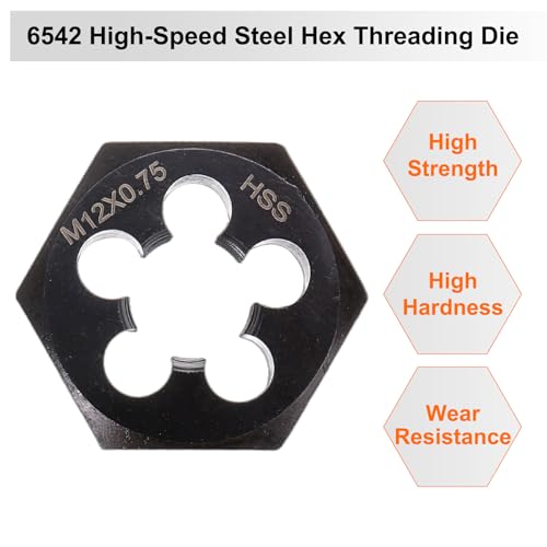 HARFINGTON Hex Threading Die M12 x 0.75 Metric Thread Right Hand High Speed Steel Rethreading Fixed Die Screw Cutting Tapping Repair Tool - size: M12 x 0.75