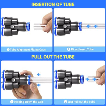 TAILONZ PNEUMATIC 1/4"3/8"1/2"1/8" Blue Push to Connect Fittings Air Hose Fittings,Threaded Connection Kits, Suitable for Nylon Tube PU Tube Air Tube and Other Connection Kits（Pack of 58） - color: Blue, size: 1/4"3/8"1/2"1/8"OD/58PCS
