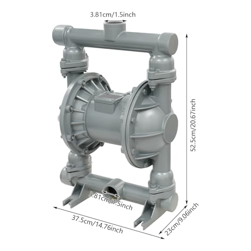 Air Operated Double Diaphragm Pump 1.5in - Pneumatic Waste Oil Transfer Pump with Dual Diaphragm, 0.18in Solids, 164ft Head, 23ft Suction Lift, Aluminum Alloy for Industrial Use