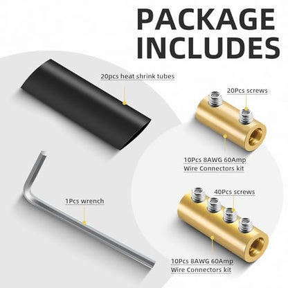 20PCS 6 8 10AWG Gauge Wire Butt Connector 2&4Nut Splice Kit Brass - color: 6AWG-80Amp-2&4Nuts, size: 20