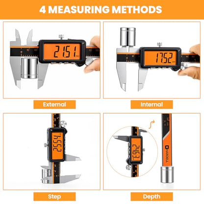 HARDELL Digital Caliper 6" USB-C – Anti-Glare Orange Screen(No Backlight)