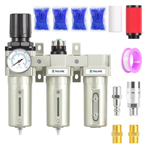 TAILONZ PNEUMATIC 0-240PSI 3/4 Inch NPT Industrial Grade Three Stage Air Drying System, Particulate Filter,Desiccant Dryer and Air Regulator,Coalescing Filter (Manual Drainage) - color: 3 Stage, size: 3/4" NPT/Munual Drainage