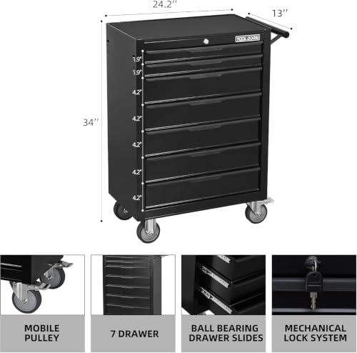 Rolling Tool Chest with Wheels, 7 Drawers Tool Storage Cabinet - color: Black