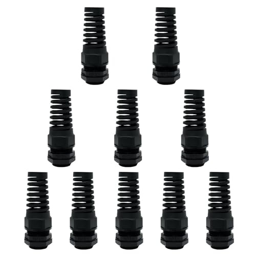 LeMotech 10Pcs NPT 3/8" IP68 Waterproof Cable Gland Flex Spiral Strain Relief Black Nylon Joint with Gaskets for 5-10mm Wire Thread - color: Black, size: NPT 3/8" (10-Pack)