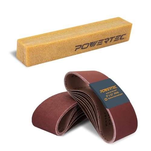 POWERTEC 3 x 21 Inch Sanding Belts, 20PK, 5 Each of 40/80/120/240 Grits Aluminum Oxide Sandpaper, 3x21 Sanding Belt for Portable Belt Sander, Woodworking, Paint Sanding, Metalworking (110434) - style: Assorted 40-240 Grit & Cleaning Stick