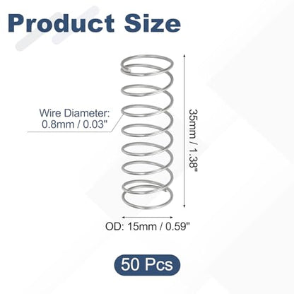 uxcell 50pcs 304 Stainless Steel Compression Springs 0.8mmx15mmx35mm Small - size: 15mmx35mm