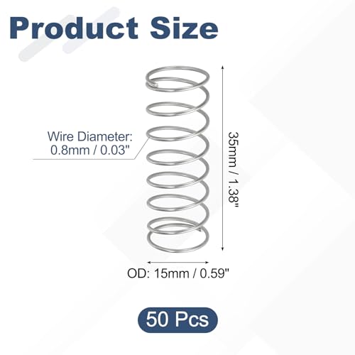 uxcell 50pcs 304 Stainless Steel Compression Springs 0.8mmx15mmx35mm Small - size: 15mmx35mm