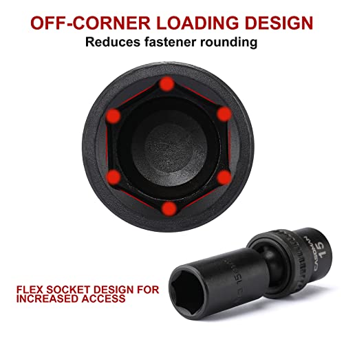 CASOMAN 10 PCS 3/8" Drive Deep Standard Universal Impact Socket Set, 6 Point, CR-MO, Metric,10-19mm - size: 10 PCS 3/8" Dr.(Deep)