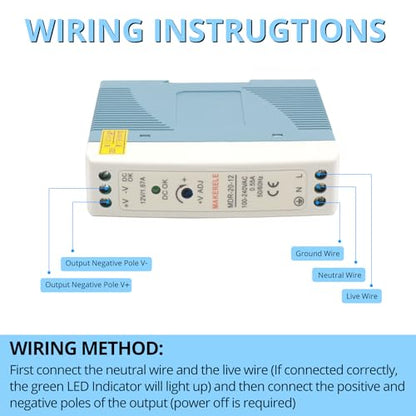 MAKERELE 12V MDR DIN Rail Power Supply 20W - style: 20W-12V