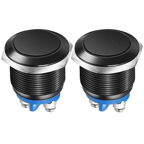 Gebildet 2pcs 19mm 3A/12V 24V 36 DC 110V 250VAC 1NO SPST Momentary Push Button Switch IP65 waterproof Aluminium Alloy Shell Screw Terminal (Black Shell) - size: 19mm-Black