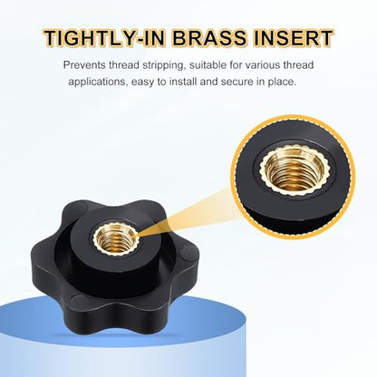 HARFINGTON Star Knob M5 Female Thread 25mm Head Brass Insert Black 3pcs - color: Black, size: M5 x 25mm