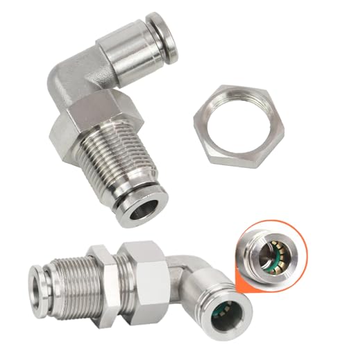 2Pcs Bulkhead Elbow 1/4" Tube OD x 1/4" NPT Push to Connect Fittings - size: 1/4" x 1/4"