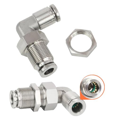 2Pcs Bulkhead Elbow 1/4" Tube OD x 1/4" NPT Push to Connect Fittings - size: 1/4" x 1/4"