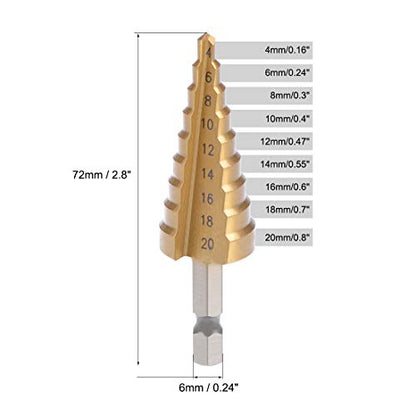 uxcell Step Drill Bit HSS 4mm to 20mm 9 Sizes Straight Flutes Hex Shank