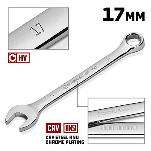 Powerbuilt 17mm Metric Combination Wrench, 12 Point Double Ended Box and Open End, 15 Degree Offset Polished 644121 (Pack of 2) - size: 17mm (Pack of 2)