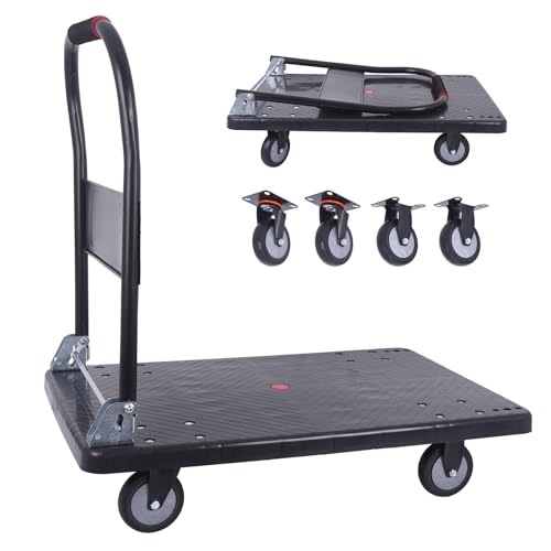 Foldable Push Cart Dolly 660 lbs,Moving Platform Hand Truck Black,with 360° Swivel Wheels, for Home Garage Workshops, Loading, Storage, Warehouse