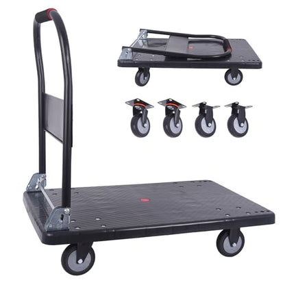 Foldable Push Cart Dolly 660 lbs,Moving Platform Hand Truck Black,with 360° Swivel Wheels, for Home Garage Workshops, Loading, Storage, Warehouse