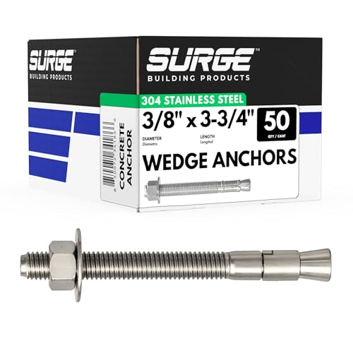 3/8" X 3-3/4" 304 Stainless Steel Wedge Anchors for Concrete (Box of 50) - size: 3/8" X 3-3/4"