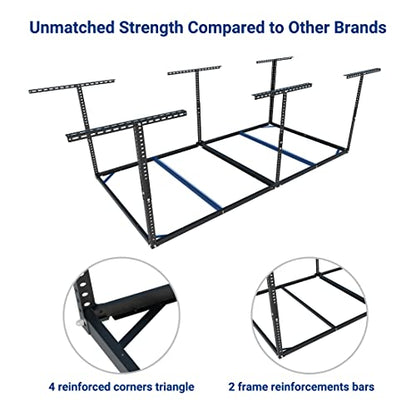 FLEXIMOUNTS 4x8 Overhead Garage Storage Rack, Without Decking, Black - color: Black