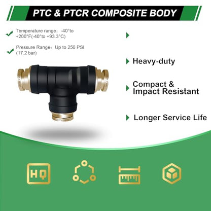 3/8" DOT Air Hose Fittings Tee 3 PCS,Quick Push To Connect Fittings - color: 3/8" * 3/8" * 3/8" 3PCS