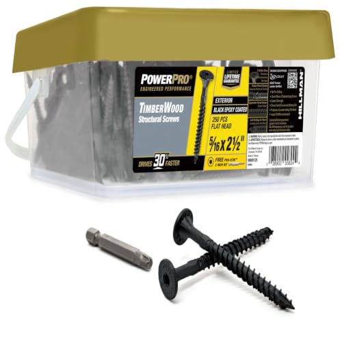 Power Pro TimberWood Structural Screws, 5/16in x 2-1/2in, 250 Pieces, Black - color: Black, size: 5/16 inch x 2-1/2 inch, style: 250pc