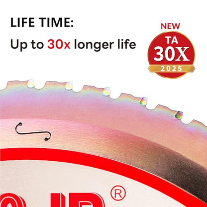 Metal Cutting Circular Saw Blade, Steel and Stainless Steel Cutting, The Cutting Head uses a Special Anti-Heat Sticking Coating with high Finish and Long Life, FMB 12 Inch 60-Tooth 1" TA - size: 12" 60T