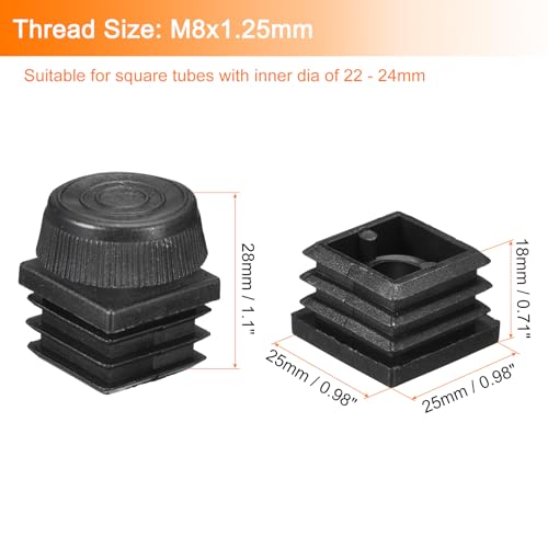 uxcell 8Pcs Inserts for Square Tubes with Leveling Feet 0.98"x0.98" OD - size: 0.98"x0.98"