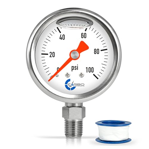 1-1/2" Fuel Pressure Gauge, Stainless Steel Case 304, Chrome Plated Brass Connection, Glycerin Filled, 0-100 Psi, Accuracy 3-2-3%, Lower Mount 1/8" NPT - size: 100 PSI, style: Lower Mount