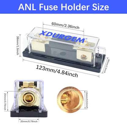 0/2/4 Gauge AWG in Line ANL Fuse Holder with 500 Amp Fuse,Gold-Plated,for Automobiles, Trucks,Ships,Etc - size: 500A