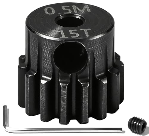 Hardened Steel 0.5M Pinion Gear 15T 2.3mm Shaft for RC Car/Helicopter Upgrade, Compatible with ARRMA 1/14 Typhoon 1/16 Mojave 1/18 Granite, Losi 1/12, 0.5Mod 13T-27T Gear for Brushed Brush-less Motors - size: 15T
