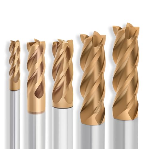 5 Pcs Tungsten Carbide End Mills Set - 1/8" 3/16" 1/4" 5/16" 3/8", 4 Flutes CNC Milling Cutters for Hardened Steel, Alloy Steel, Cast Iron (AlTiN TiSiN Coated) - size: 3-5-6-8-10mm, style: 5Pcs