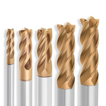 5 Pcs Tungsten Carbide End Mills Set - 1/8" 3/16" 1/4" 5/16" 3/8", 4 Flutes CNC Milling Cutters for Hardened Steel, Alloy Steel, Cast Iron (AlTiN TiSiN Coated) - size: 3-5-6-8-10mm, style: 5Pcs