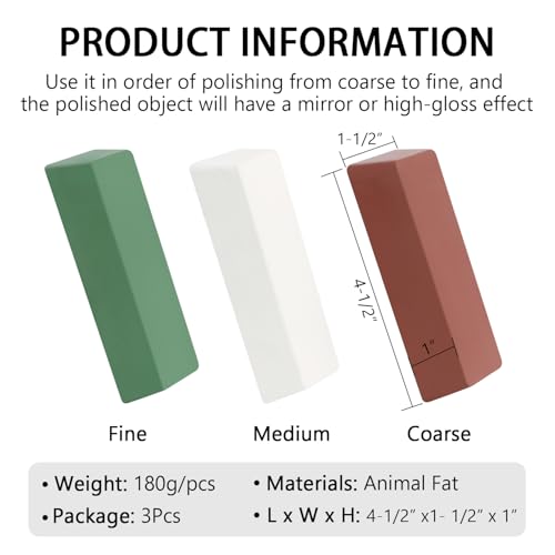 Buffing Polishing Cutting Compounds 20 Oz.Kit-Green Fine/White Medium/Red Coarse,for Stainless Steel Aluminum Jewelry - 3 Pcs - size: 20 Oz