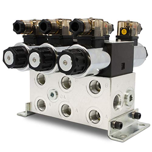 Electric Hydraulic Double Acting Directional Control Valve, 3 Spool, 15 GPM (D Spools, Motor Control, 12 volt) - style: D Spools (Motor Control) 12 volt