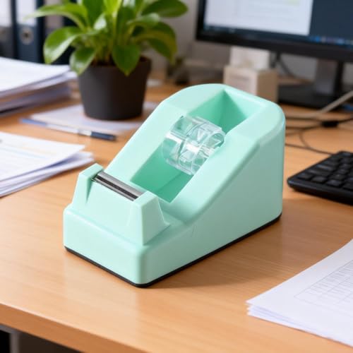 XEUZK Desktop Tape Dispenser Kits with Weighted Nonskid Base Tape Dispenser- Includes 9 Rolls of Transparent Tape(0.71 Inch x 500 inches Each) & Blue Scissors, 2 Pcs Tweezers (Green) - color: Green