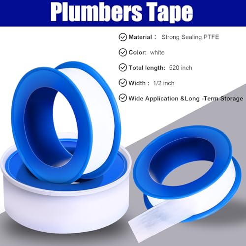 Pushglossy 200 Rolls PTFE Tape 1/2 x 520 Inches Plumbers Tape, White