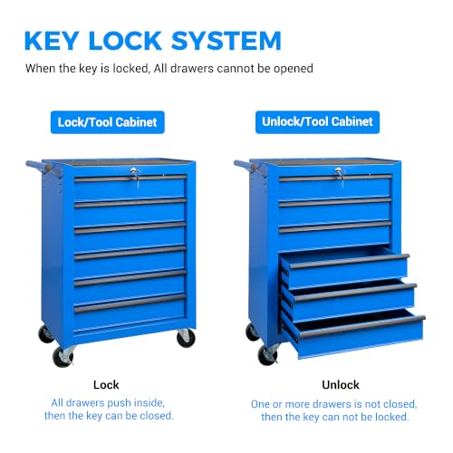 Rolling Metal Tool Chest with 6 Drawers, 20" 6-Drawer Tool Chest Cabinet with Ball Bearing Drawer Slides, Steel Tool Storage Box Organizer -Blue - color: Blue-6
