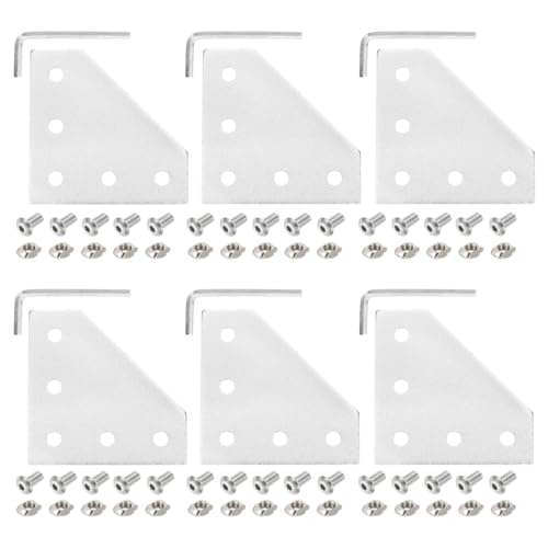 uxcell 6Set 2020 Corner Bracket Plate, L-Slot Aluminum Extrusion Connector, Outside Joint Plate with Screws for 2020 Series Aluminum Profile 3D Printer Frame, Silver Tone - color: Silver Tone