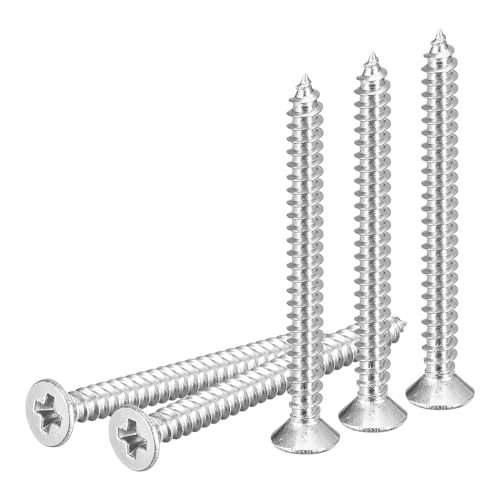DTGN 100Pcs 4" x1-1/4 Flat Head Wood Screws, Self Tapping Screws Silver - color: Silver, size: #4x1-1/4"
