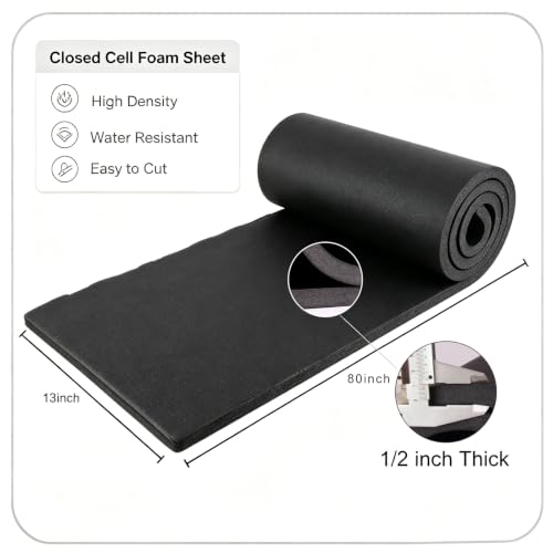 Cuttable Closed Cell Foam Padding Sheet, Sound Proof Foam Pad Anti-Vibration Rubber Foam Sheets for Sound Insulation, DIY Seals, Gaskets, Flooring & Car Storage (1/2" T x 13" W x 80" L) - size: 1/2" T x 13" W x 80" L