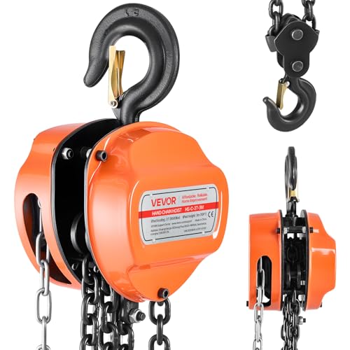VEVOR Hand Chain Hoist, 3 Ton 6600 lbs Capacity, Manual Chain Block with Upgrade G80 Galvanized Chain, 10 ft Lifting Height, Heavy Duty Pulley Hoist for Garage Warehouse Automotive Machinery, Orange - size: 3T 10FT