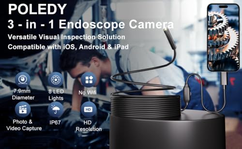 Endoscope Camera with Light, POLEDY 1920P HD Borescope Camera - style: Single camera